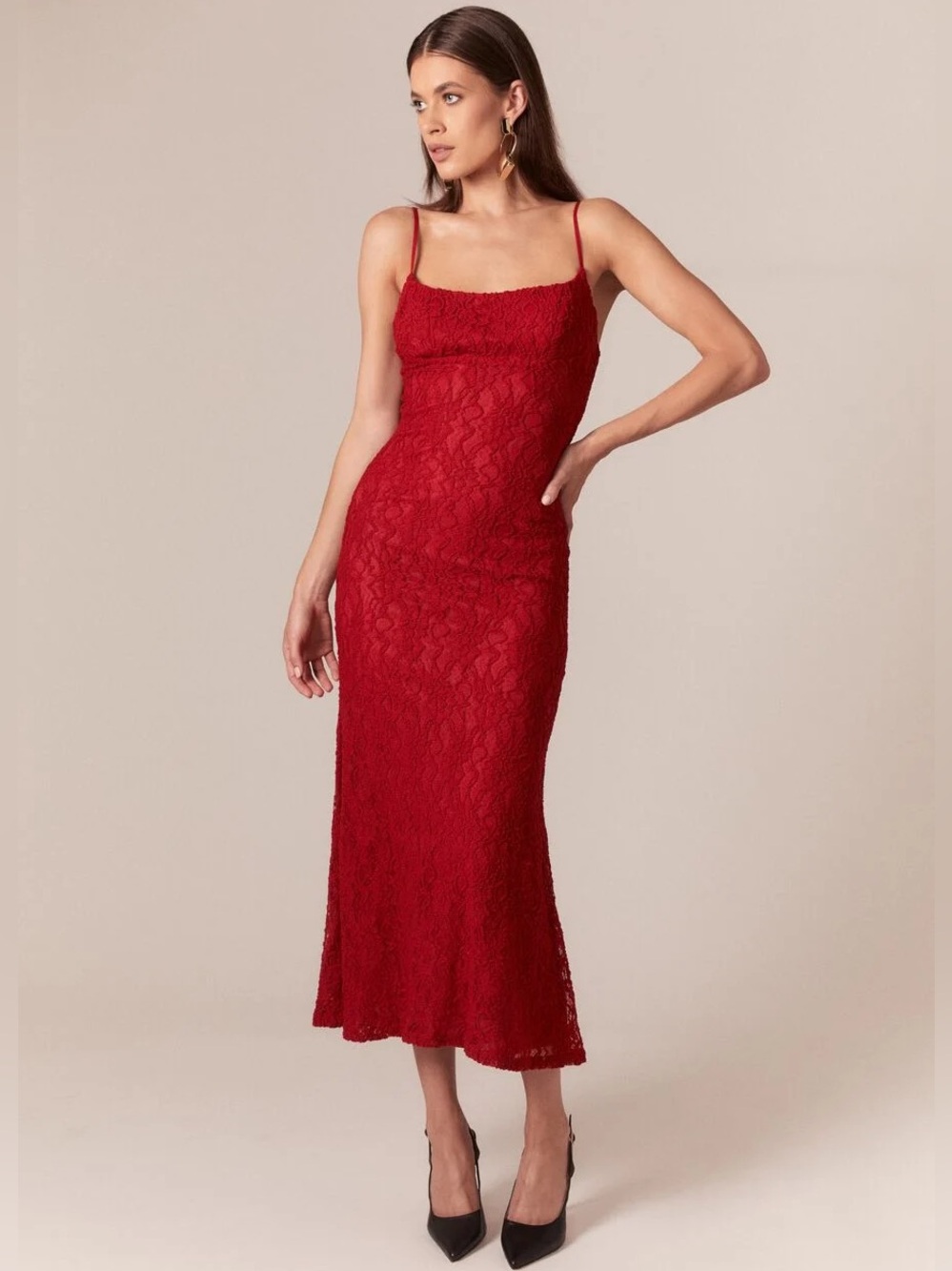 Bardot Ruby Lace Midi Dress In Red Size US4